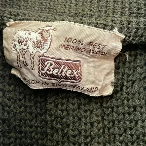 Vintage Beltex 100Best Merino Wool Dark Green Button Down Knit Jacket with Suede - Picture 3 of 7